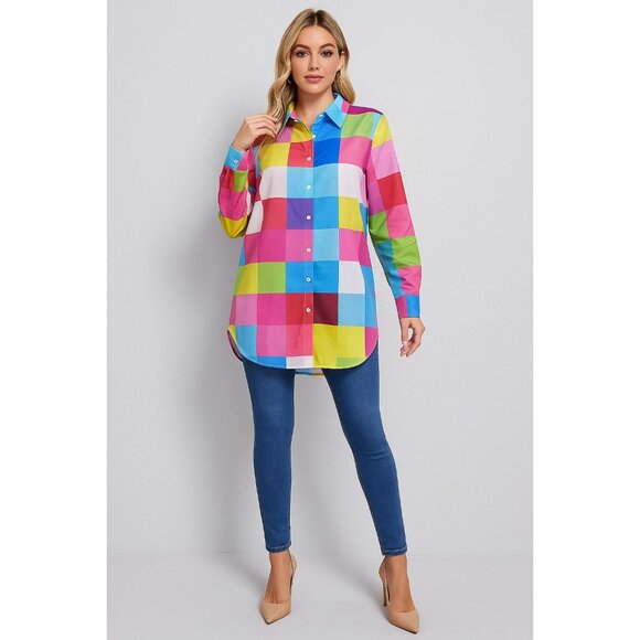 SHEIN Color Block Button Down Shirt Multicolor Size XXL - Picture 4 of 5